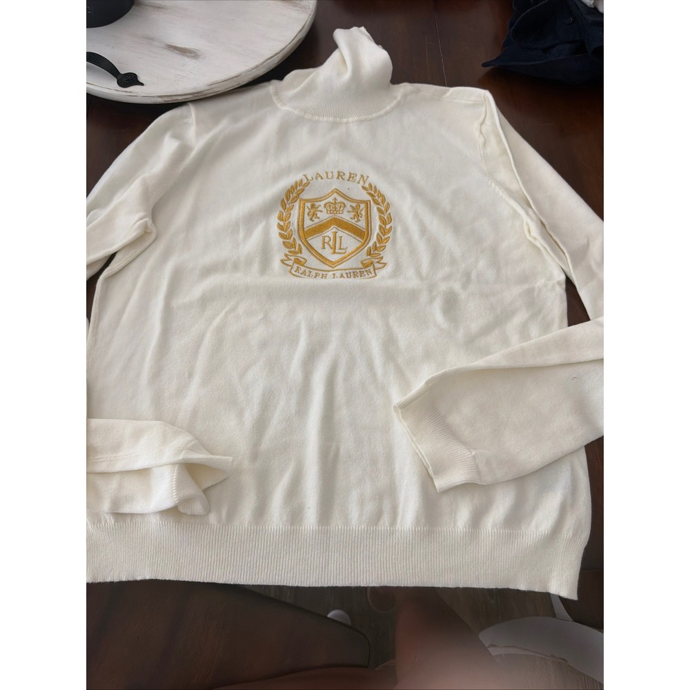 Lauren Active Ralph Lauren White Turtleneck Crest Logo Sweater Womens Large